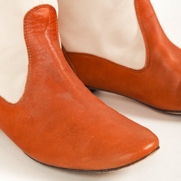 Repetto Beige & Cognac Canvas Leather Tall Boots - Picture 7 of 11